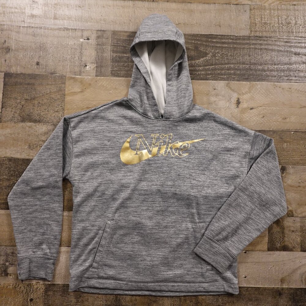 Nike‎ Boys’ Dri-Fit Hoodie Gray/Gold Logo Size Medium